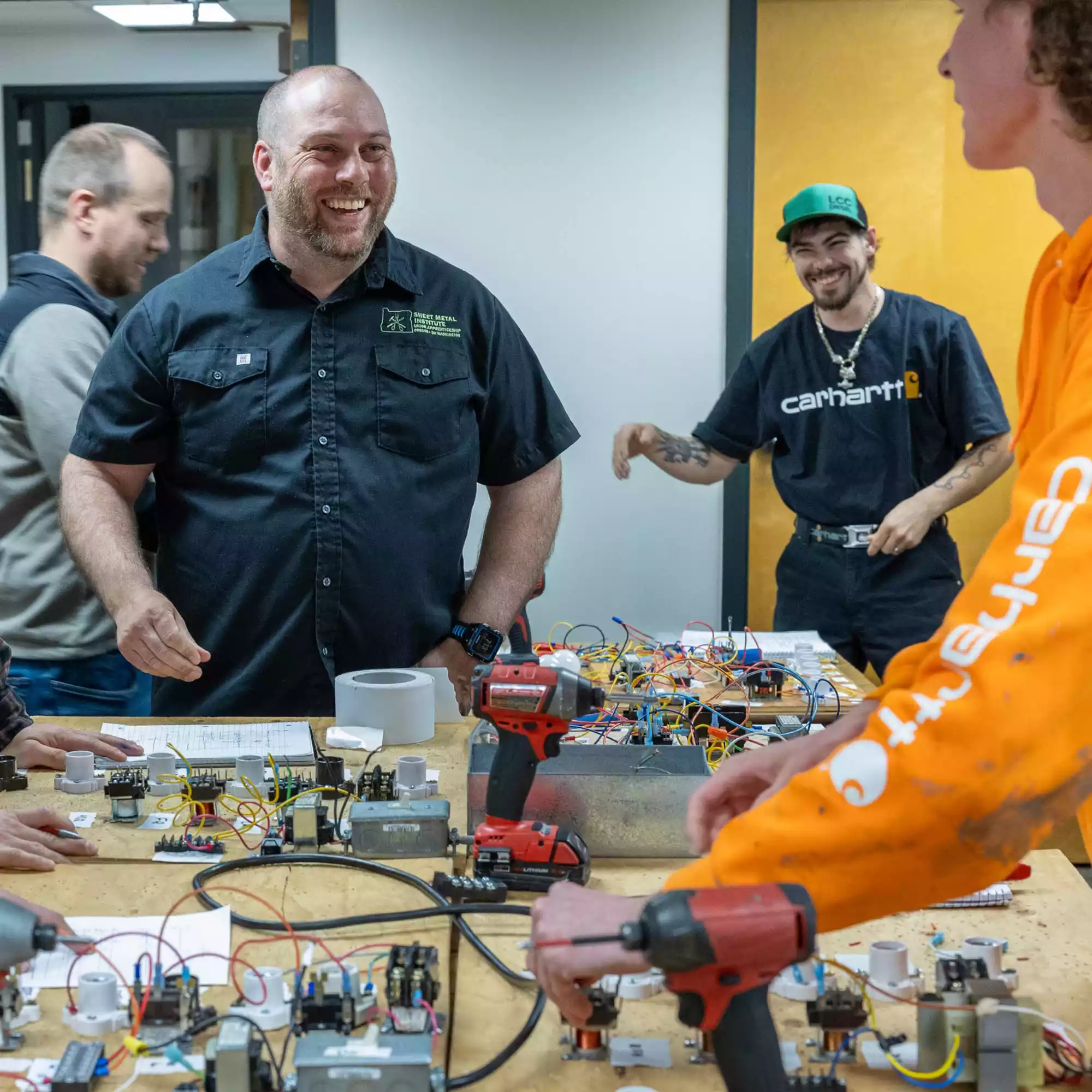 Collaboration in a sheet metal apprenticeship classroom.